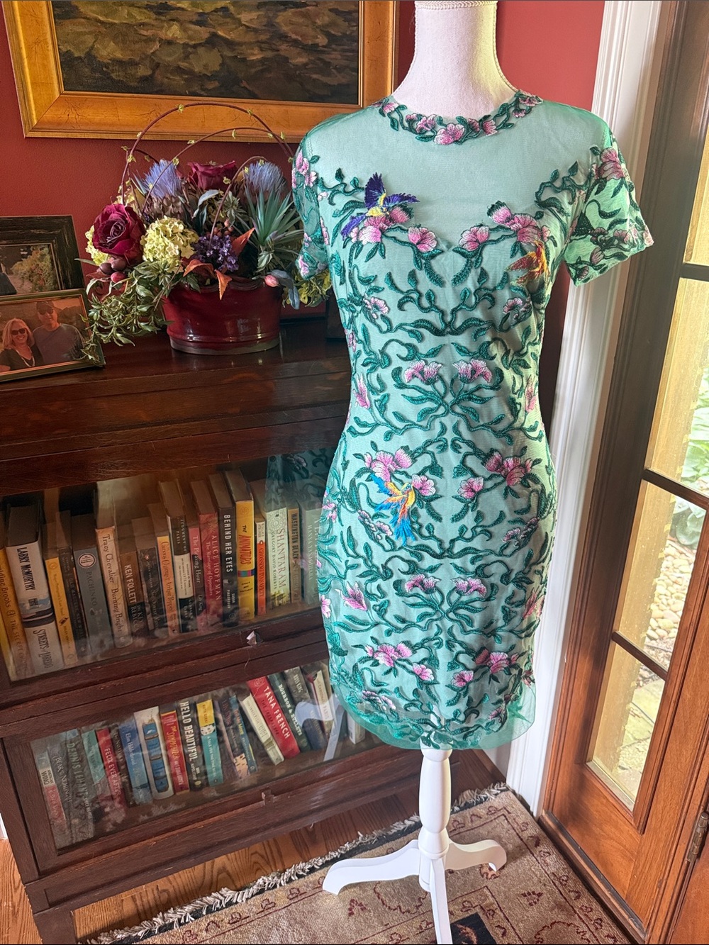 Tadashi Shoji Mint Green Embroidered Floral Midi Dress